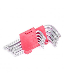 Набір ключів Г-подібних TORX з отвором 9 шт., Т10-Т50, CrV INTERTOOL HT-0604 Набір ключів Г-подібних TORX з отвором 9 шт., Т10-Т50, CrV INTERTOOL HT-0604