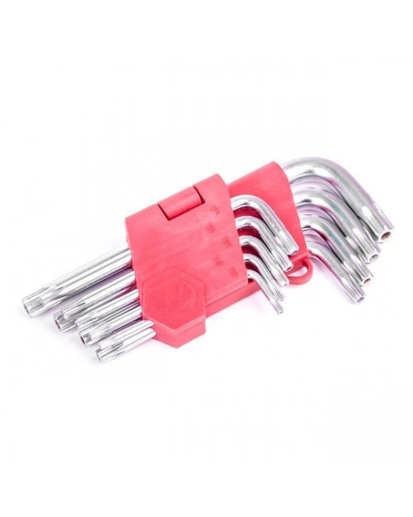 Набір ключів Г-подібних TORX з отвором 9 шт., Т10-Т50, CrV INTERTOOL HT-0604 Набір ключів Г-подібних TORX з отвором 9 шт., Т10-Т50, CrV INTERTOOL HT-0604